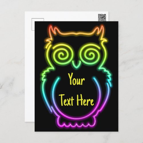 Owl Psychedelic Neon Light Button Postcard