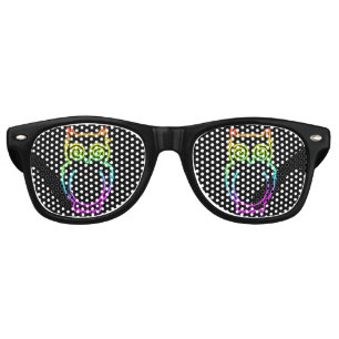 Owl Psychedelic Neon Light Button Retro Sunglasses