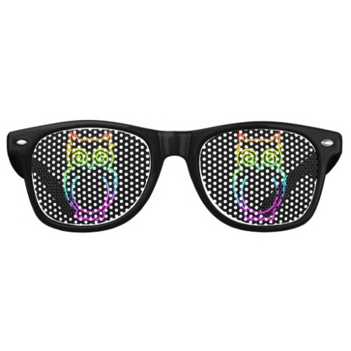 Owl Psychedelic Neon Light Button Retro Sunglasses