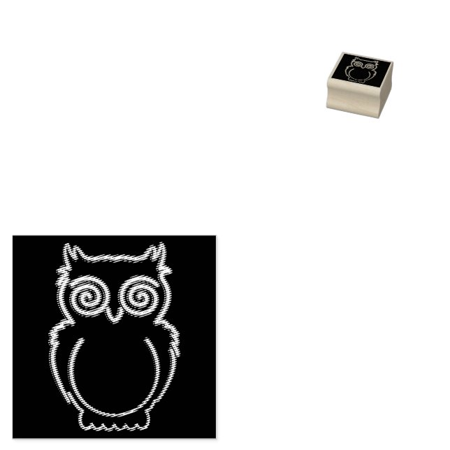 Owl Psychedelic Neon Light Button Rubber Stamp (Stamped)