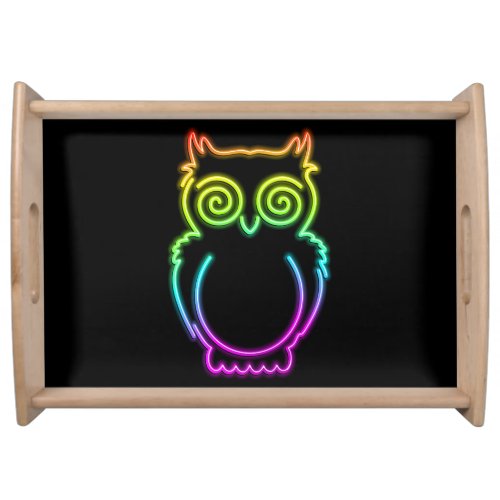 Owl Psychedelic Neon Light Button Serving Tray