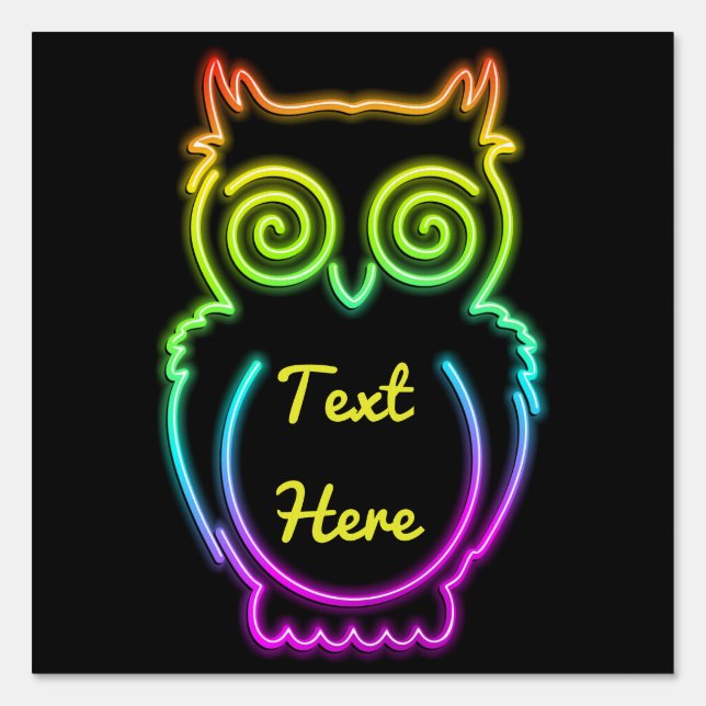 Owl Psychedelic Neon Light Button Sign (Front)