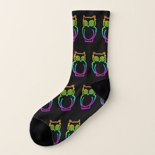 Owl Psychedelic Neon Light Button Socks