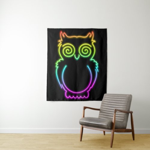 Owl Psychedelic Neon Light Button Tapestry