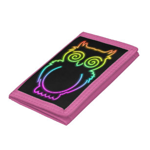 Owl Psychedelic Neon Light Button Trifold Wallet