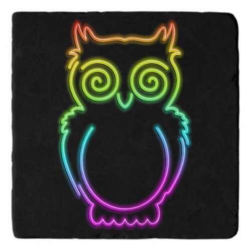 Owl Psychedelic Neon Light Button Trivet