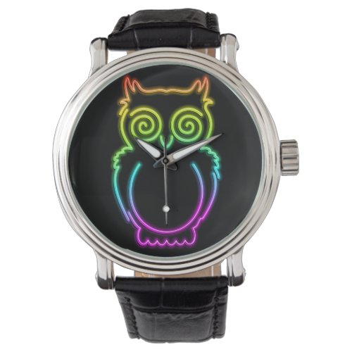 Owl Psychedelic Neon Light Button Watch