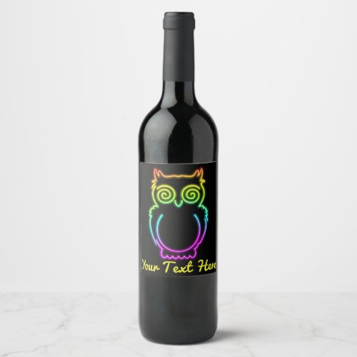 Owl Psychedelic Neon Light Button Wine Label