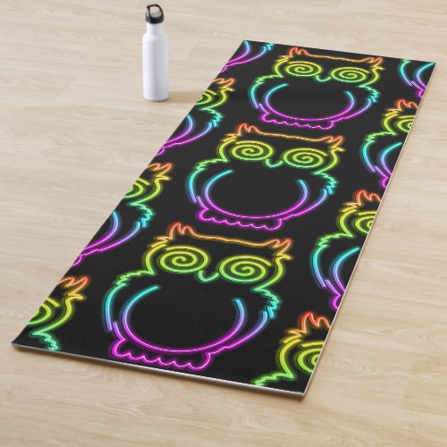 Owl Psychedelic Neon Light Button Yoga Mat