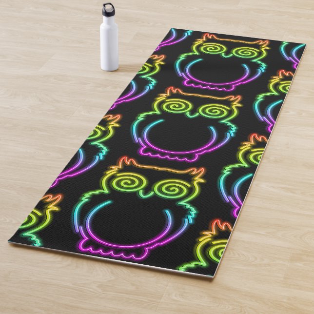 Owl Psychedelic Neon Light Button Yoga Mat (In Situ)