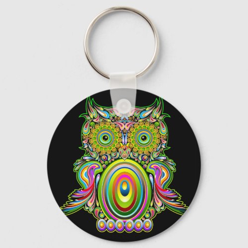 Owl Psychedelic Pop Art Keychain