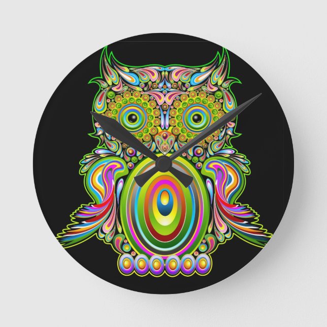Owl Psychedelic Pop Art Round Clock (Front)