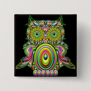 Owl Psychedelic Popart Button