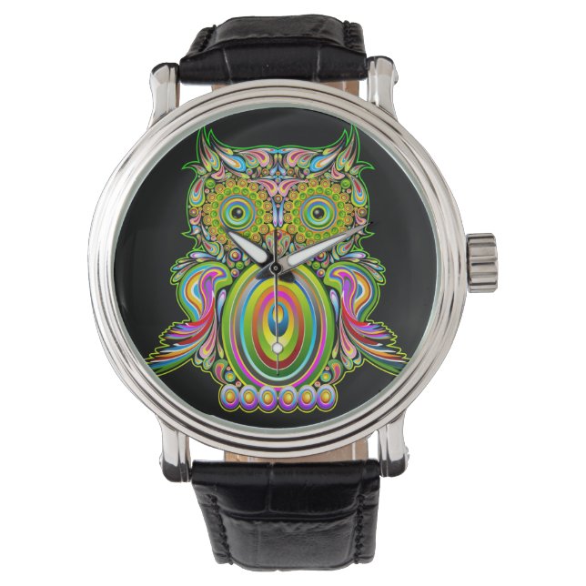 Owl Psychedelic Popart Tapestry Magnet Bottle Open Watch (Front)