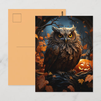 Owl, Pumpkin, and a Full Moon Halloween  Postcard