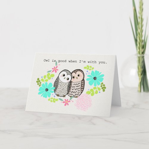 Owl pun love Anniversary Valentine Couple card owl