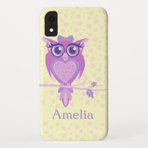 Owl purple and lemon yellow cute personalized iPhone XR case