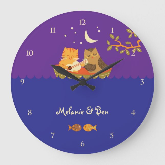 Owl & Pussycat (Purple and Blue) Large Clock (Front)