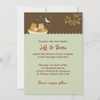 Owl & Pussycat Storybook Wedding (Blue and Brown) Invitation