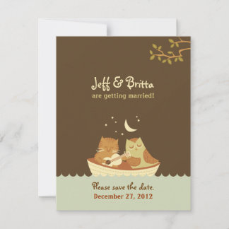 Owl & Pussycat Storybook Wedding (Blue and Brown) Save The Date