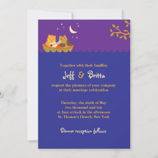 Owl & Pussycat Storybook Wedding (Purple and Blue) Invitation