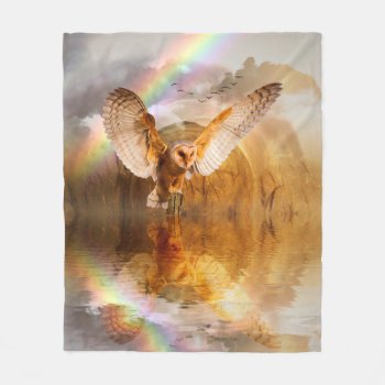 Owl Rainbow And Sunset Fleece Blanket by ErikaKai at Zazzle