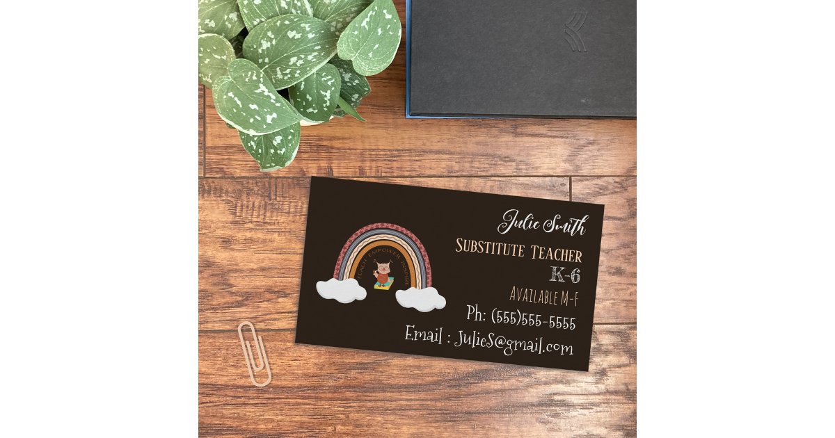 Owl Rainbow Sub Teacher Standard Business Card | Zazzle