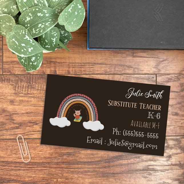 Owl Rainbow Sub Teacher Standard Business Card (Creator Uploaded)