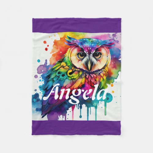 Owl Rainbow Watercolor Fleece Blanket