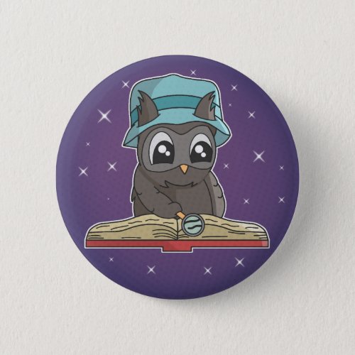 Owl Reading Book Button