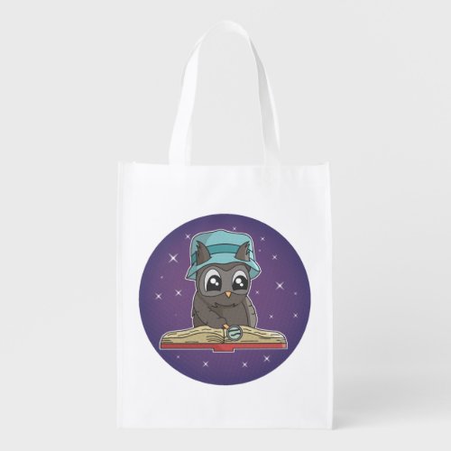 Owl Reading Book Grocery Bag