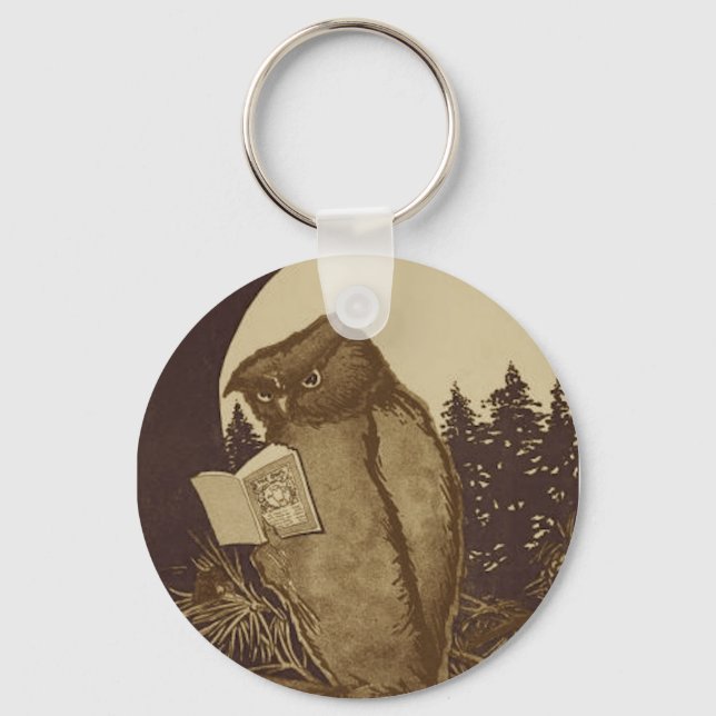 Owl  Reading by Moonlight Keychain (Front)