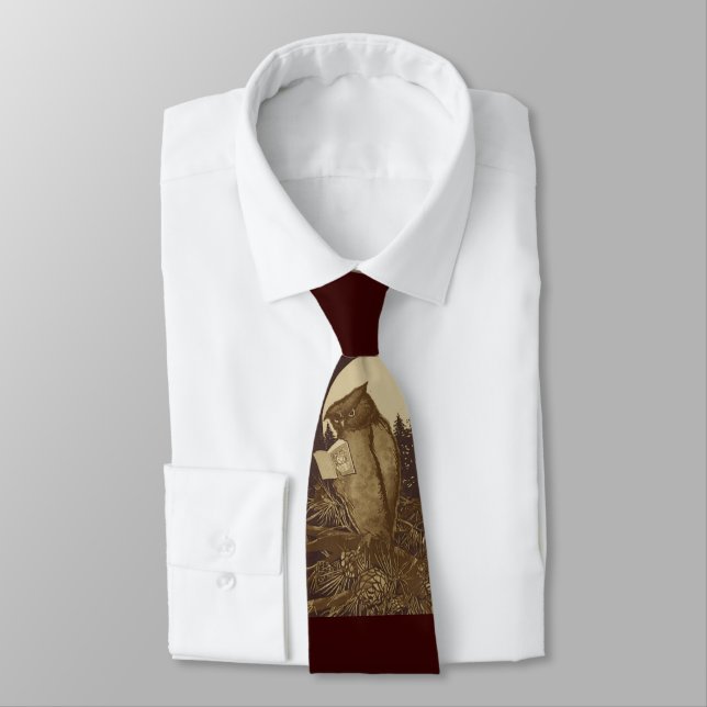 Owl  Reading by Moonlight Neck Tie (Tied)
