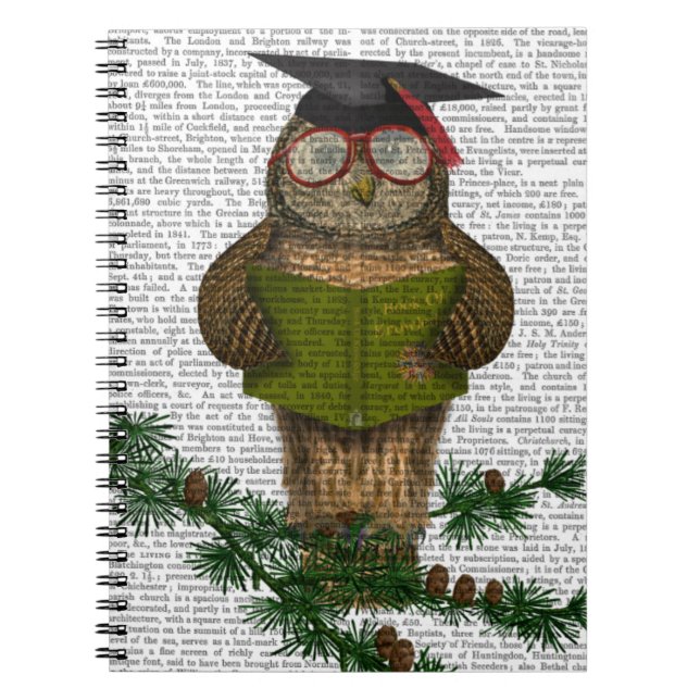 Owl Reading On Branch Notebook (Front)