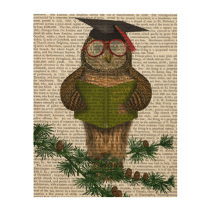 Owl Reading On Branch Wood Wall Art