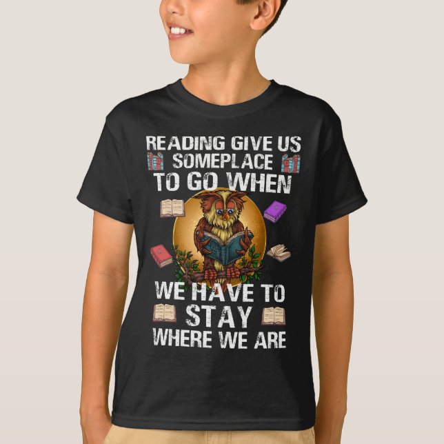Owl Reading Reader Book Lover Literature Library M T-Shirt (Front)