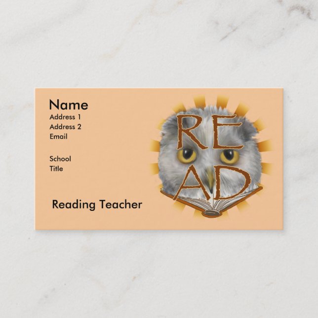 Owl Reads Reading Teacher  Business Card (Front)