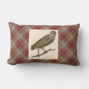 Owl Red Orange Plaid Lumbar Throw Pillow
