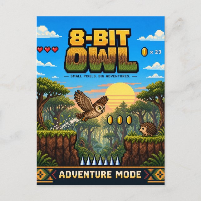Owl, Retro 8-Bit Pixel Art Postcard (Front)