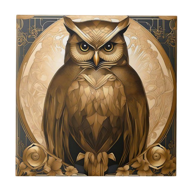 Owl Retro Art Deco Ceramic Tile (Front)