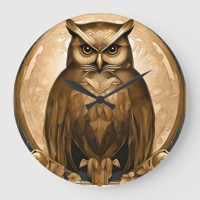 Owl Retro Art Deco Large Clock (Front)