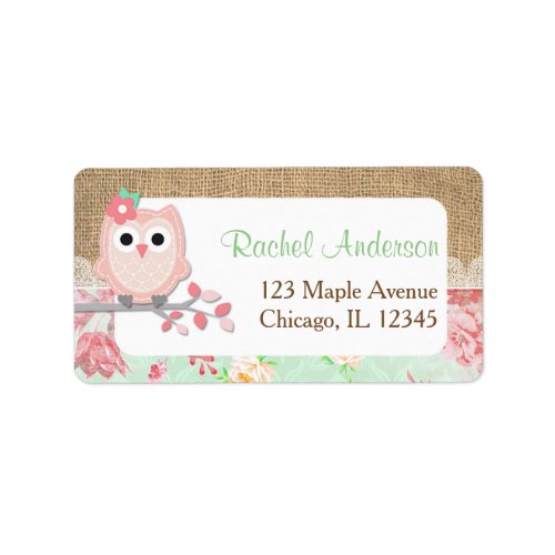 Owl return address labels shabby chic burlap label