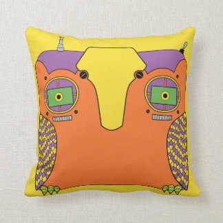 Owl Robot Orange Yellow Green Purple Throw Pillow