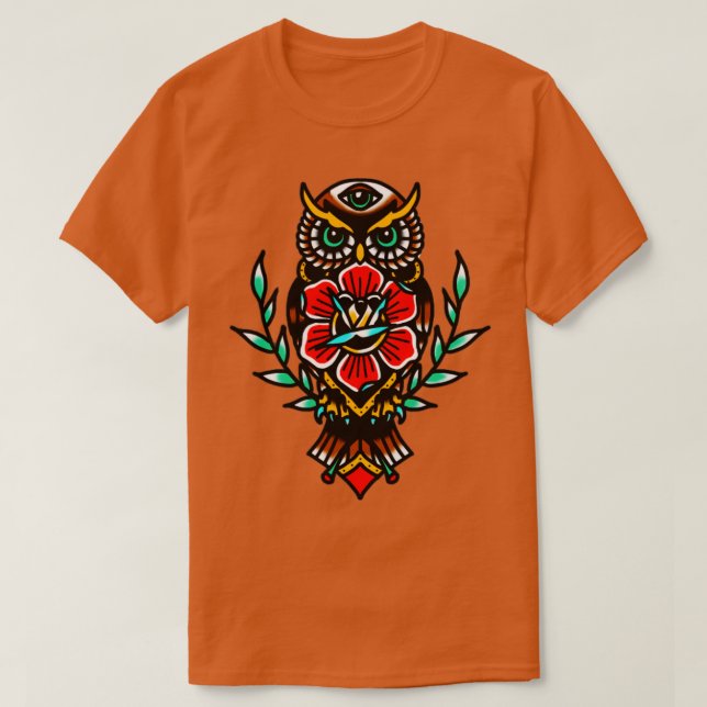owl rose traditional tattoo T-Shirt (Design Front)