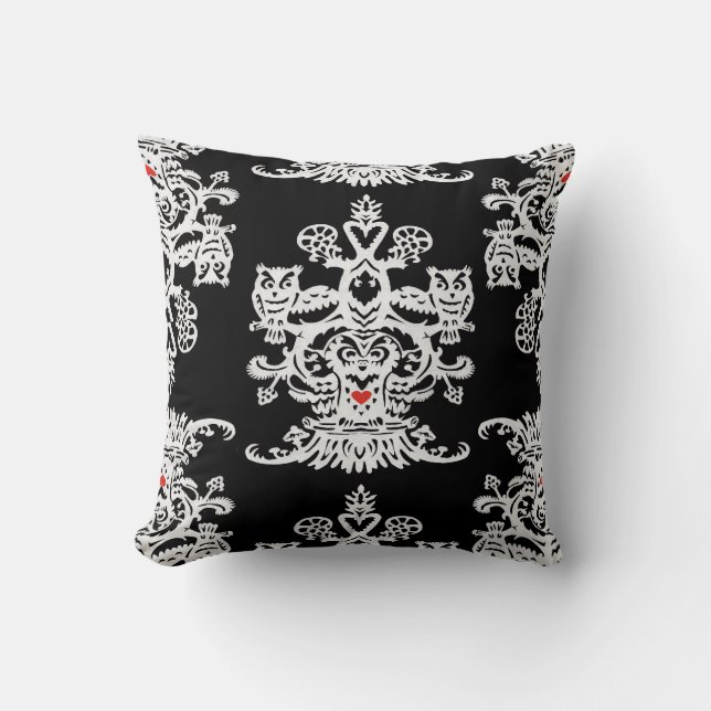 Owl`s hollow black throw pillow (Front)