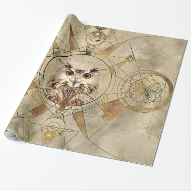 Owl Sacred Geometry Digital Art Wrapping Paper (Unrolled)