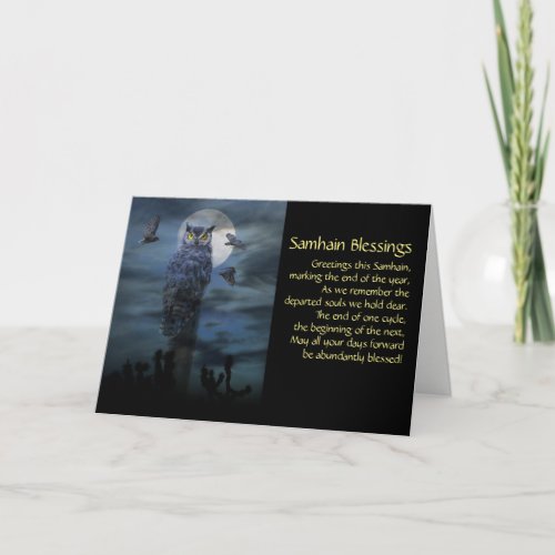 Owl Samhain Blessings  Holiday Card