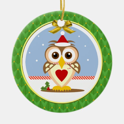 Owl Santa Holiday Art Round Ornament