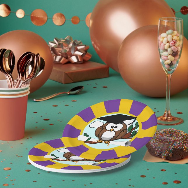 Owl School Colors Red And Gold Graduation Paper Plates (Multi)