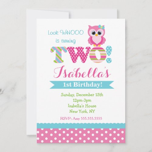 Owl Second Birthday Party Invitations